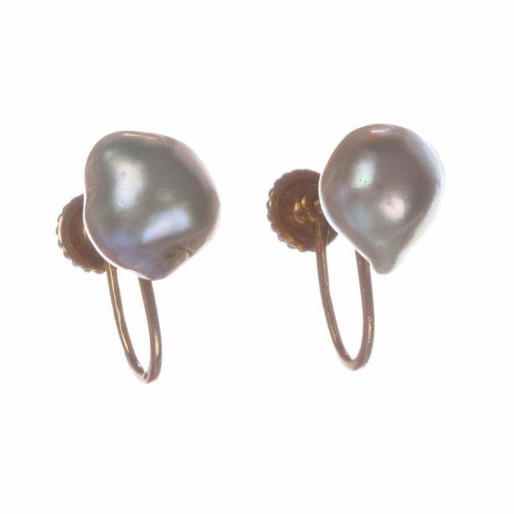 14 Kt Gold And Grey Tahitian Pearl Baroque Earring